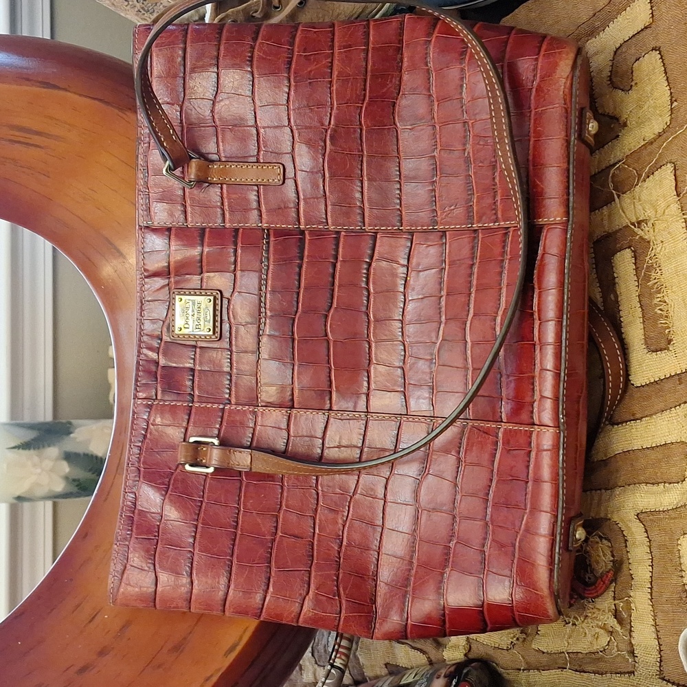 Dooney and Burke large red crocodile print tote